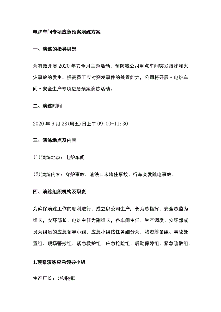 电炉车间专项应急预案演练方案[全].docx_第1页