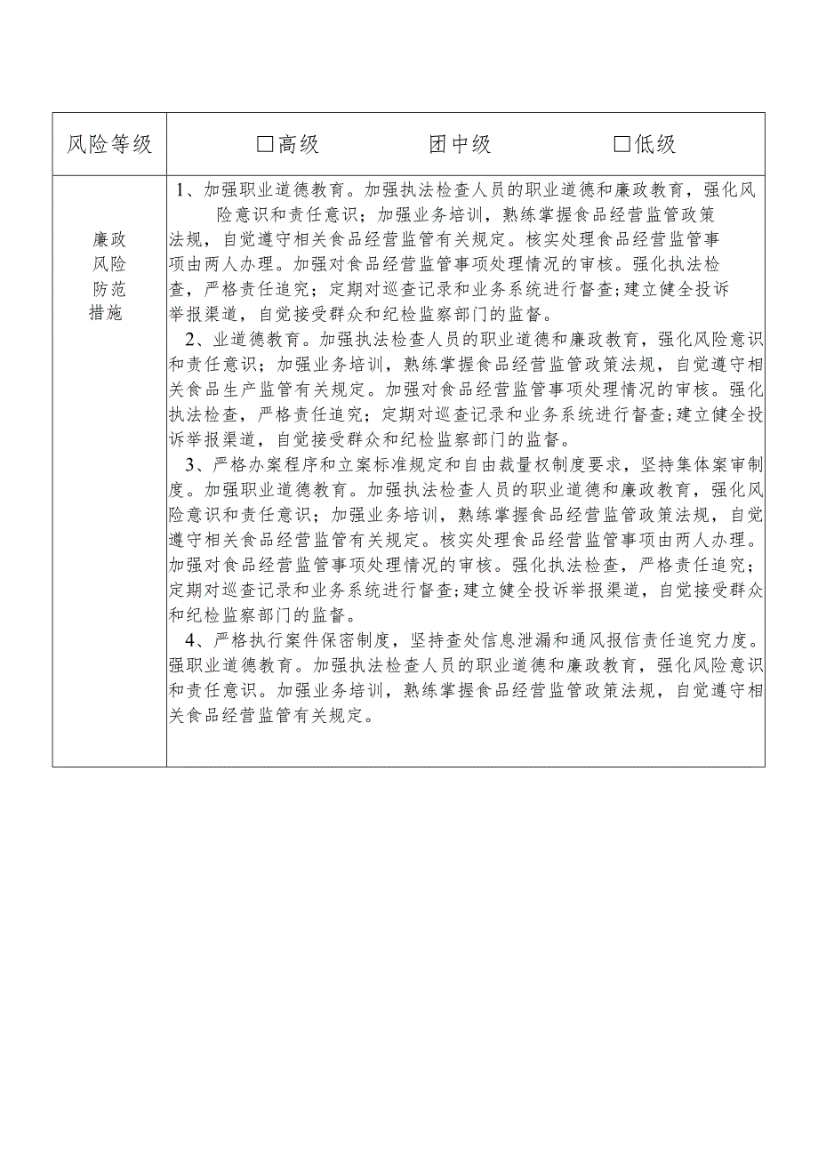 X县市场监督管理部门食品经营安全监督管理股干部个人岗位廉政风险点排查登记表.docx_第2页