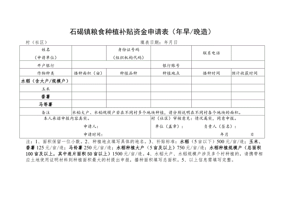 石碣镇粮食种植补贴资金申请表年早晚造.docx_第1页