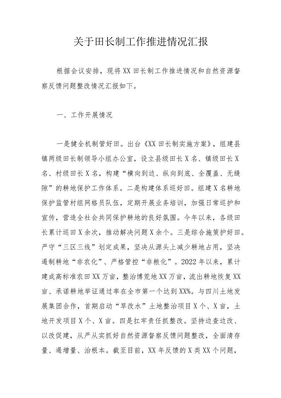 关于田长制工作推进情况汇报.docx_第1页