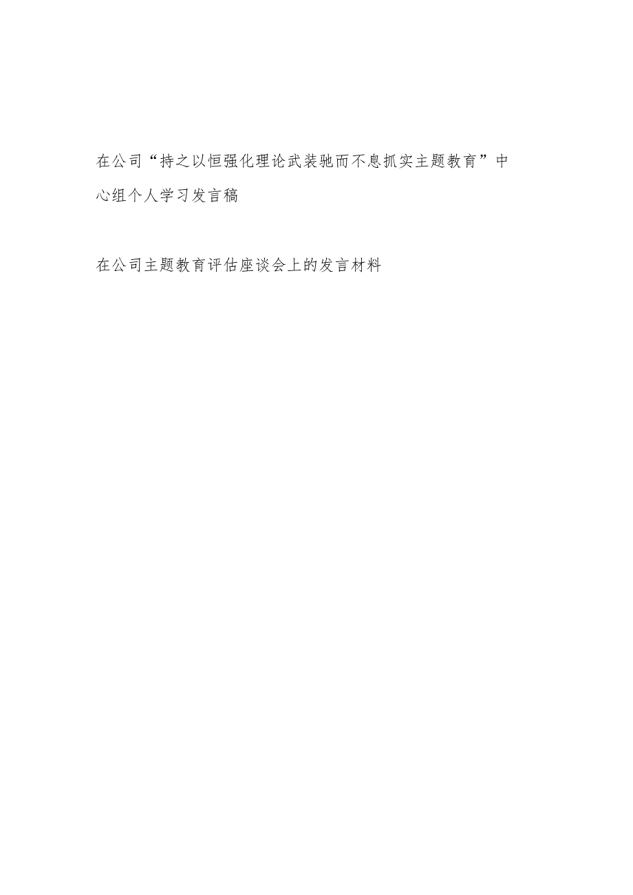 在公司“持之以恒强化理论武装驰而不息抓实主题教育”中心组个人学习发言稿.docx_第1页