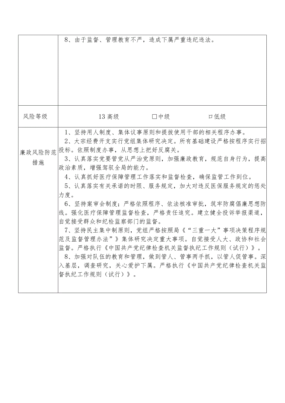 某县医保部门党组书记局长个人岗位廉政风险点排查登记表.docx_第2页