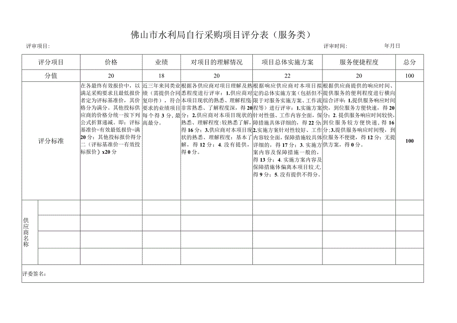 佛山市水务局沙口水政执法点远程视频监控系统维护服务评分表.docx_第1页