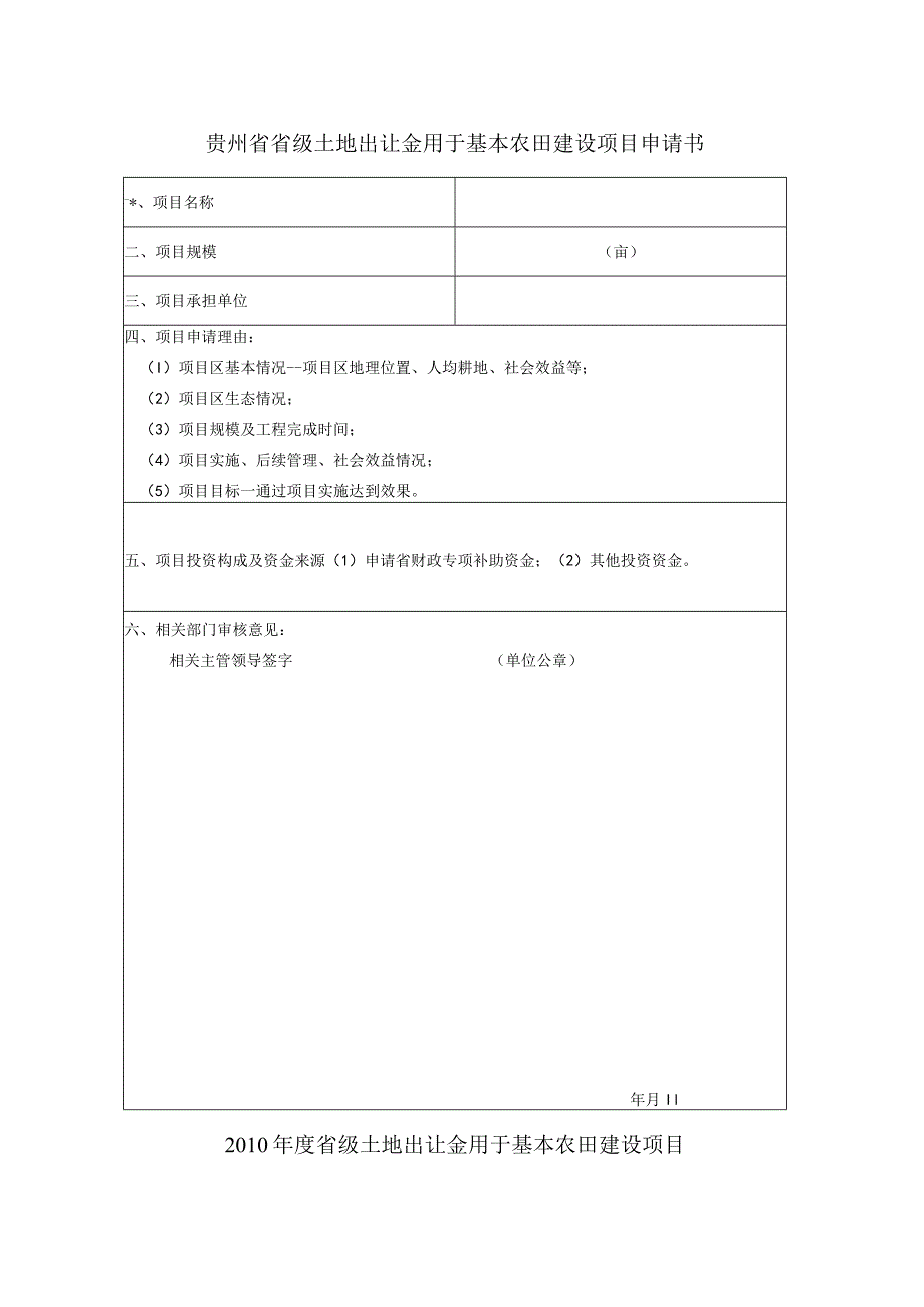 贵州省省级土地出让金用于基本农田建设项目申请书.docx_第1页