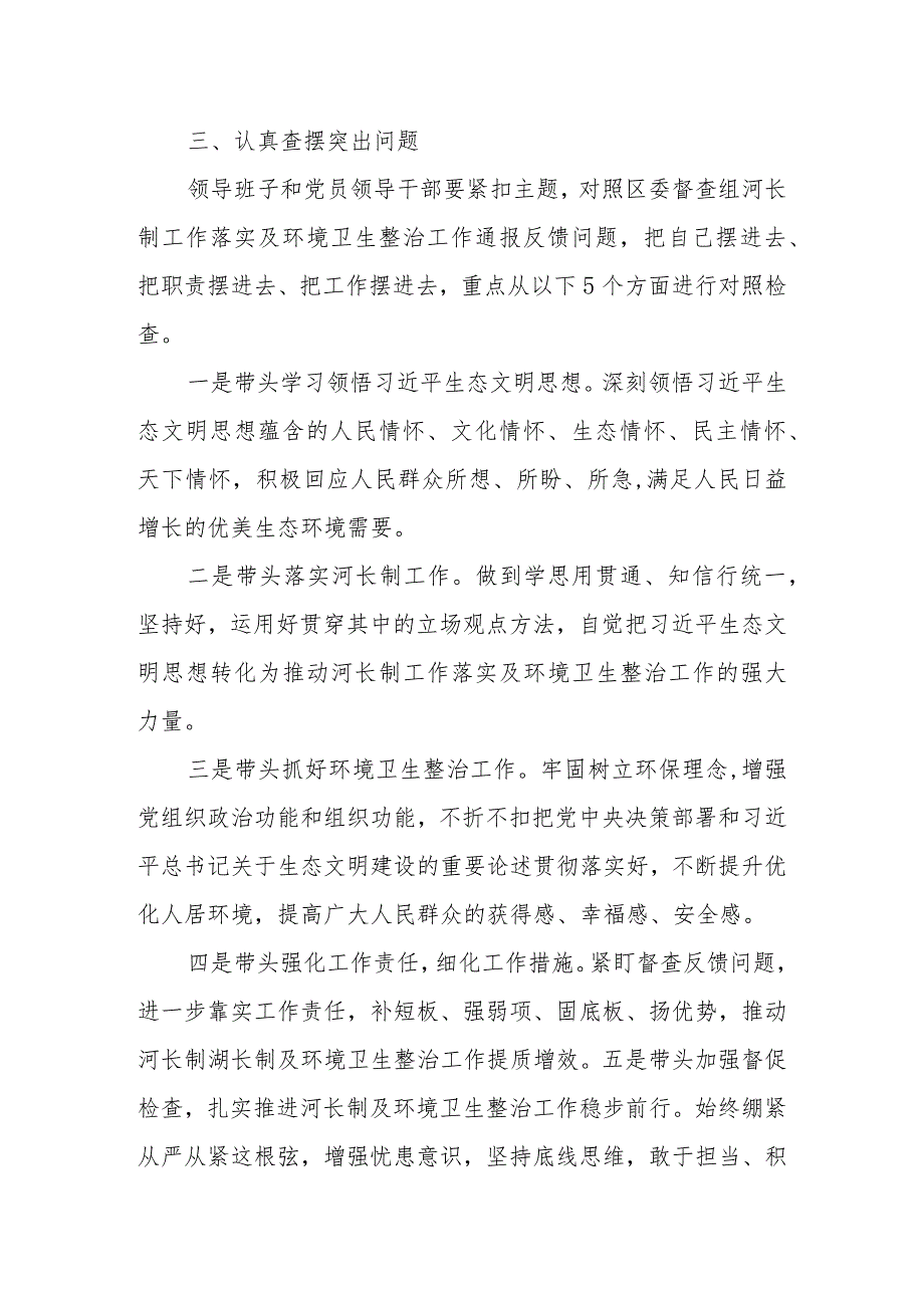 XX镇党委班子2023年河长制工作落实及环境卫生整治工作专题民主生活会实施方案.docx_第2页