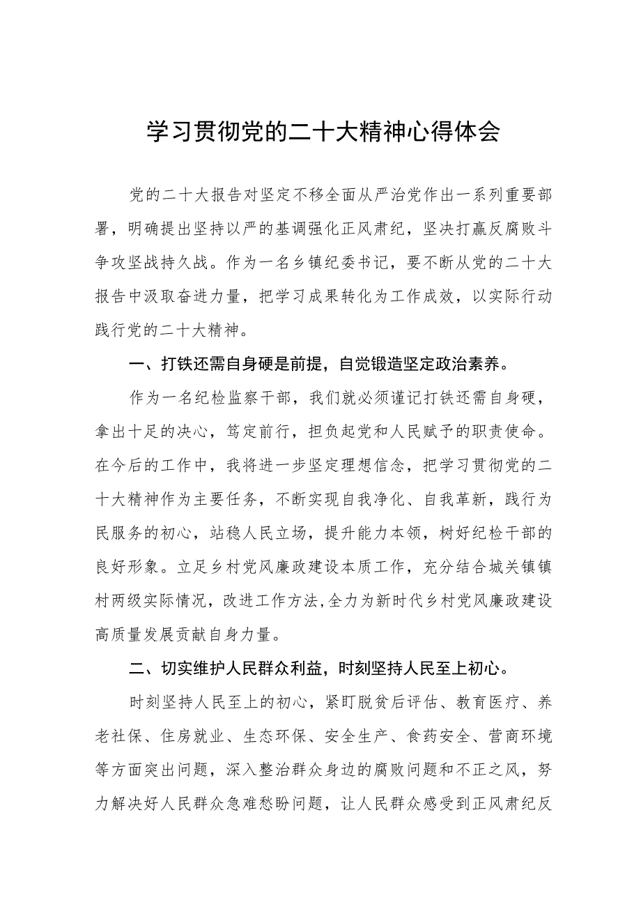 派驻纪检监察干部深入学习贯彻党的二十大精神心得体会交流发言九篇模板.docx_第1页