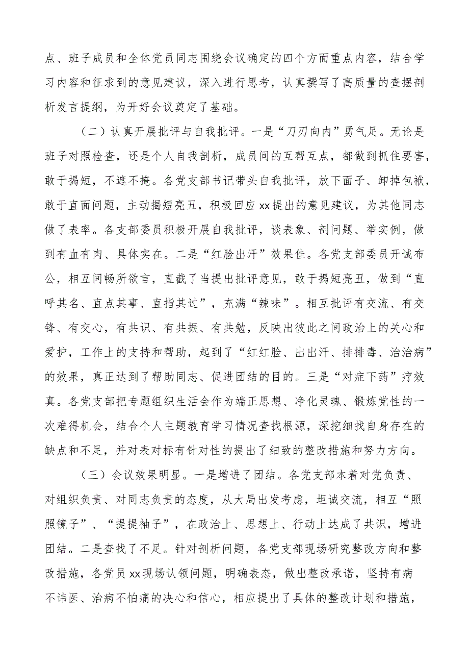 党委各支部主题教育组织生活会情况报告范文.docx_第2页