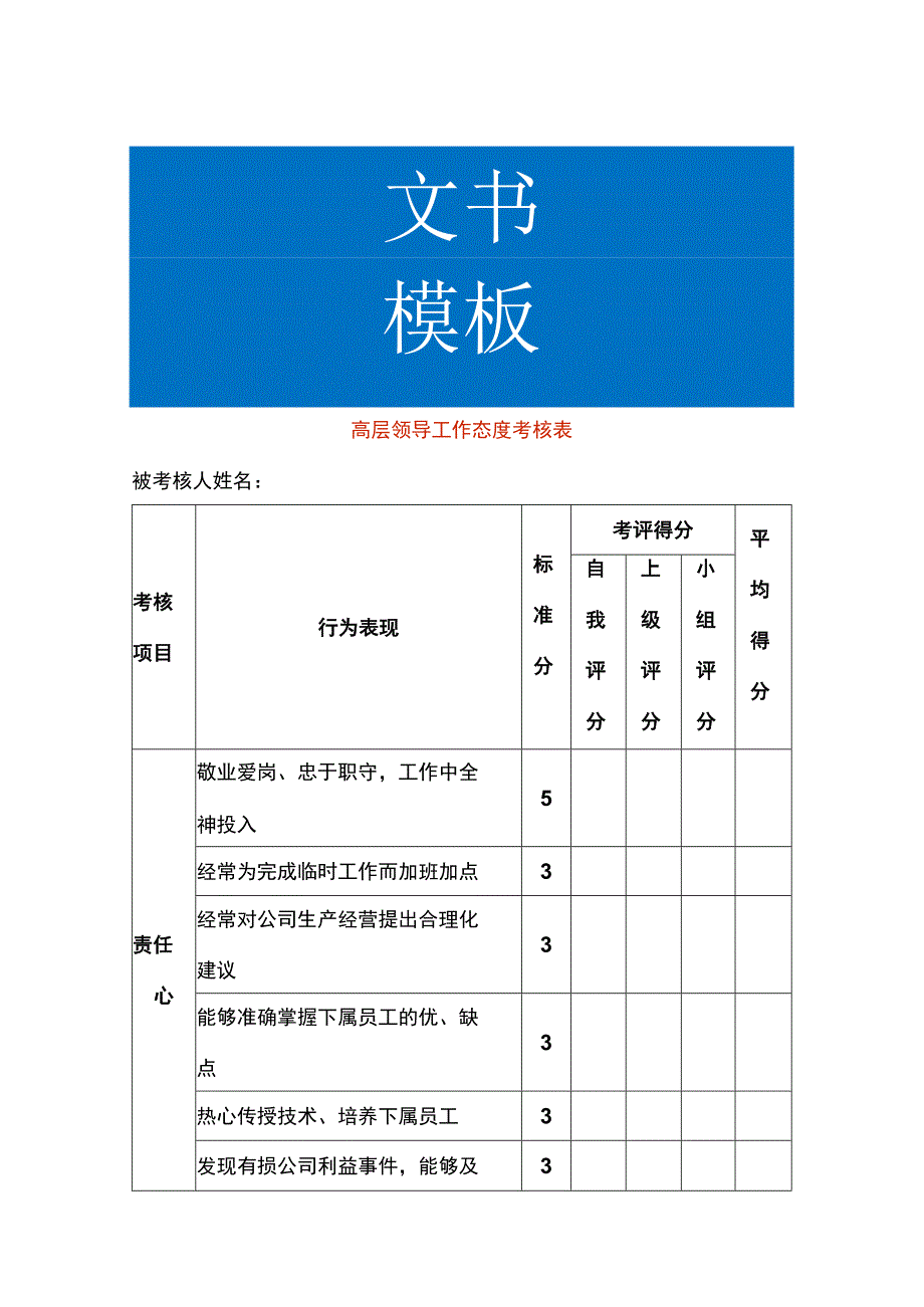 高层领导工作态度KPI考核表.docx_第1页