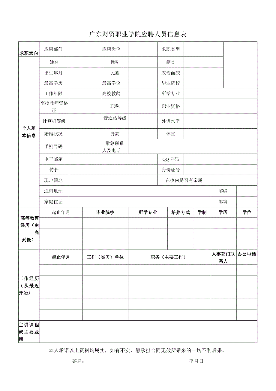 广州职业学院应聘人员登记表.docx_第1页