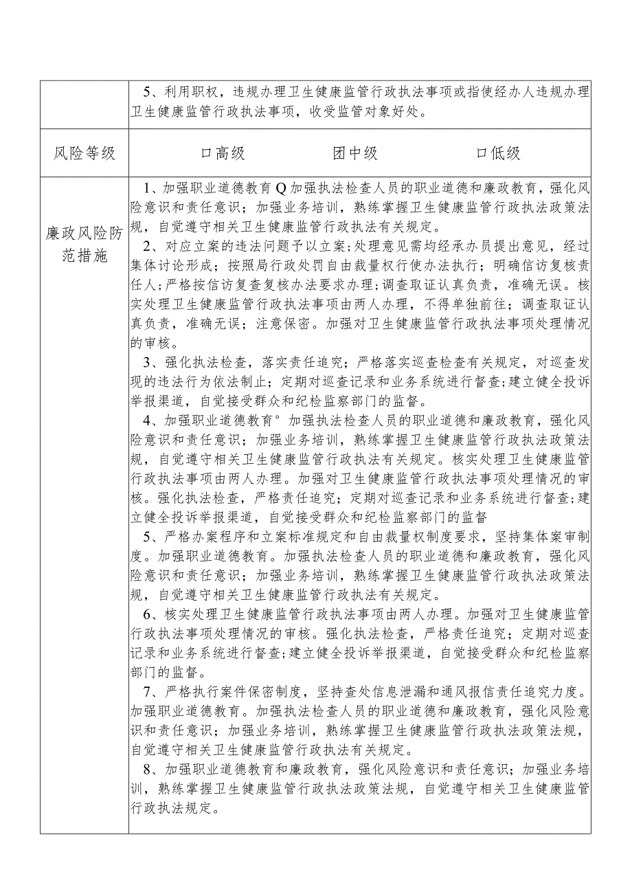 X县卫生健康部门卫生健康监管行政执法股股长个人岗位廉政风险点排查登记表.docx_第3页