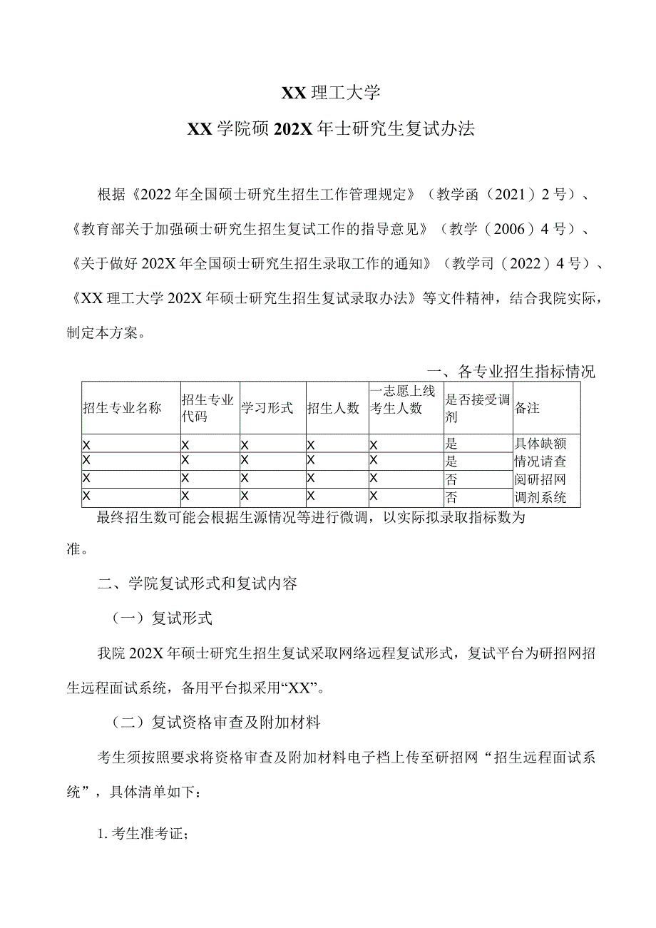 XX理工大学XX学院硕202X年士研究生复试办法.docx_第1页