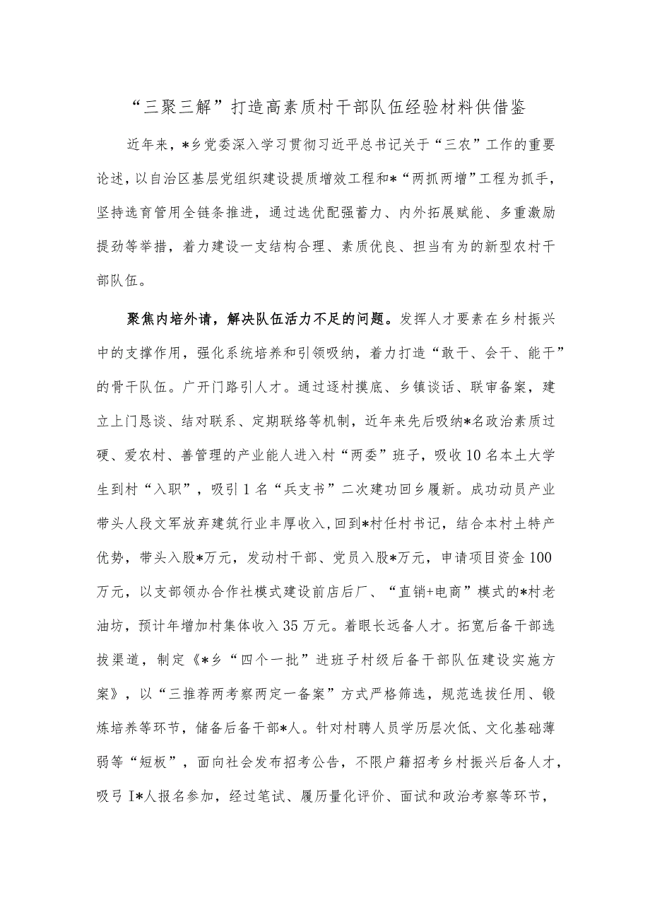 “三聚三解”打造高素质村干部队伍经验材料供借鉴.docx_第1页