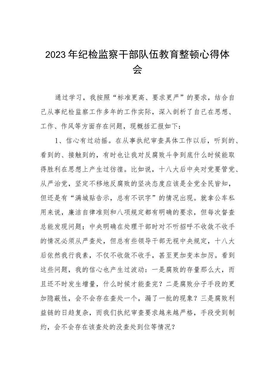 2023纪检监察干部队伍教育整顿心得体会感悟(九篇).docx_第1页