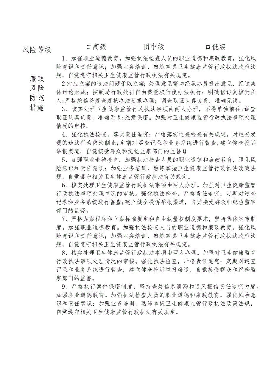 X县卫生健康部门卫生健康监管行政执法股干部个人岗位廉政风险点排查登记表.docx_第2页