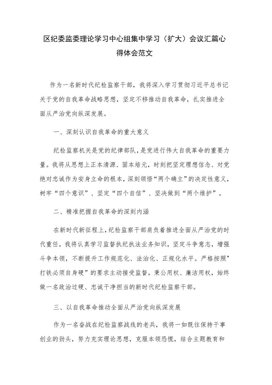 区纪委 监委理论学习中心组集中学习（扩大）会议汇篇心得体会范文.docx_第1页