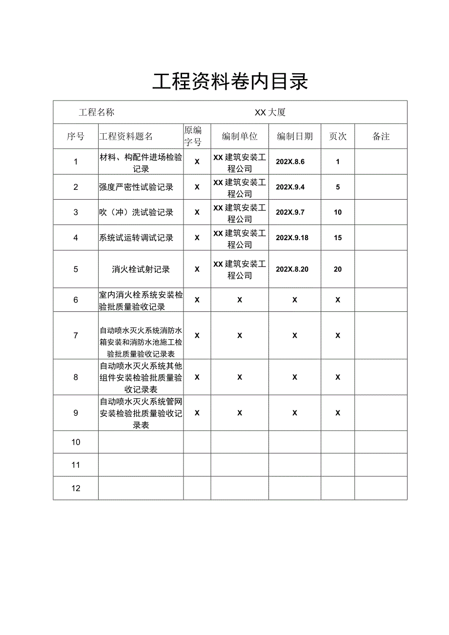 XX公司城建消防档案卷内目录（2023年）.docx_第2页