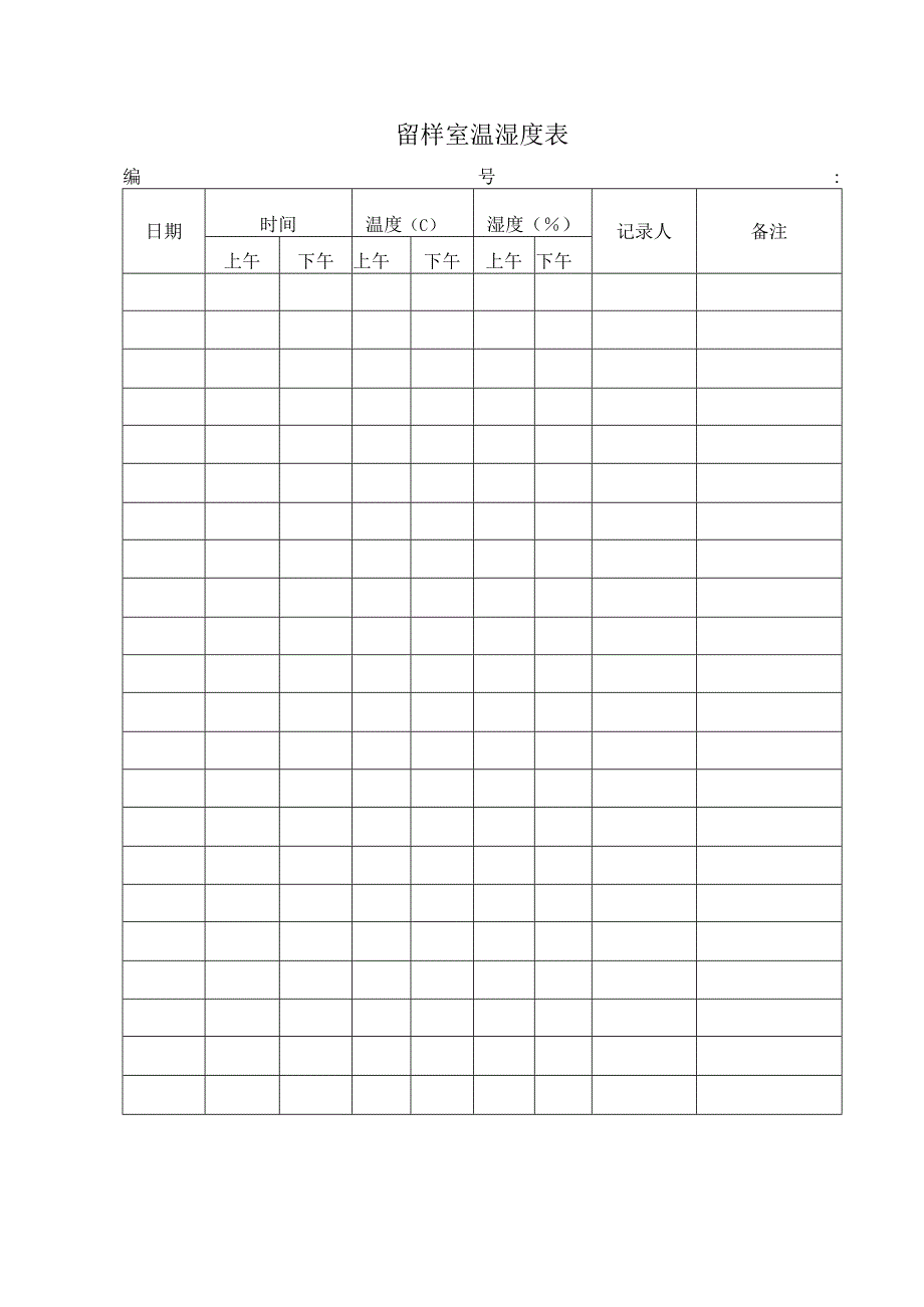 留样室温湿度表.docx_第1页