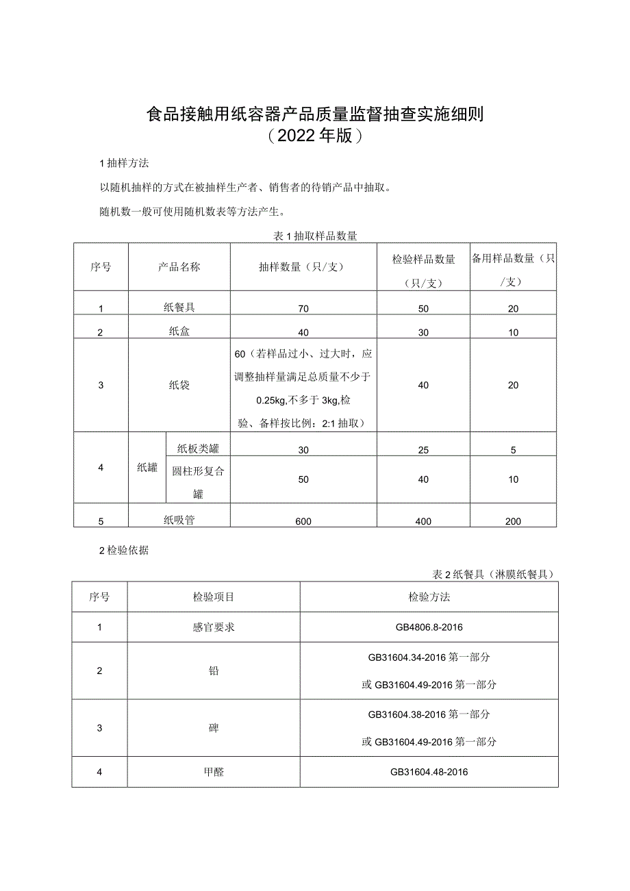 食品接触用纸容器产品质量监督抽查实施细则（2022年版）.docx_第1页