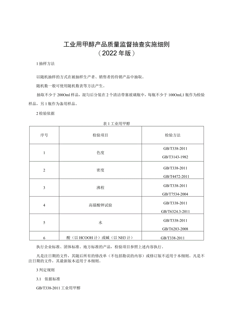 工业用甲醇产品质量监督抽查实施细则（2022年版）.docx_第1页