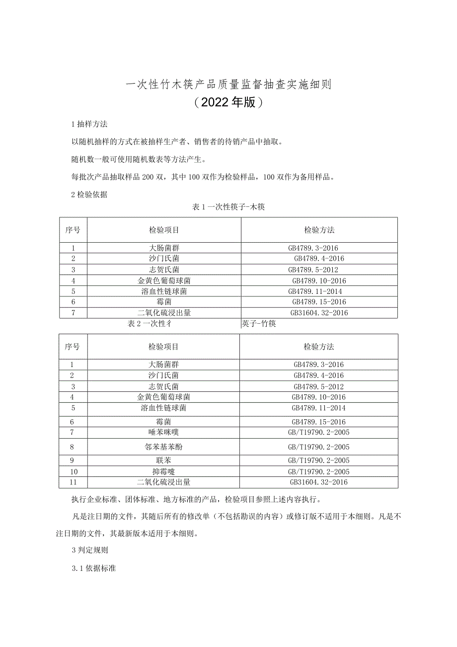 一次性竹木筷产品质量监督抽查实施细则（2022年版）.docx_第1页