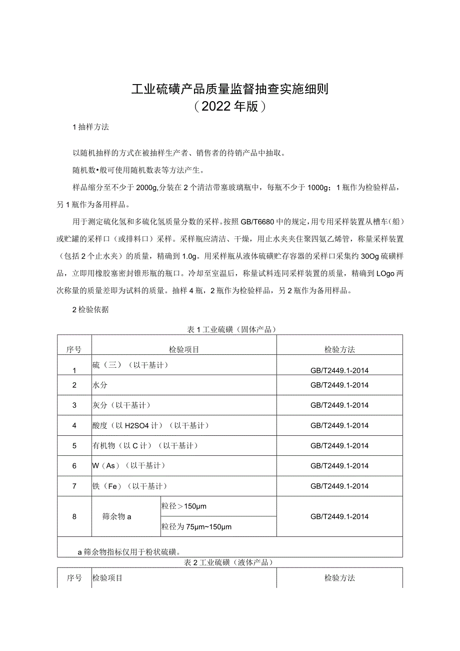 工业硫磺产品质量监督抽查实施细则（2022年版）.docx_第1页