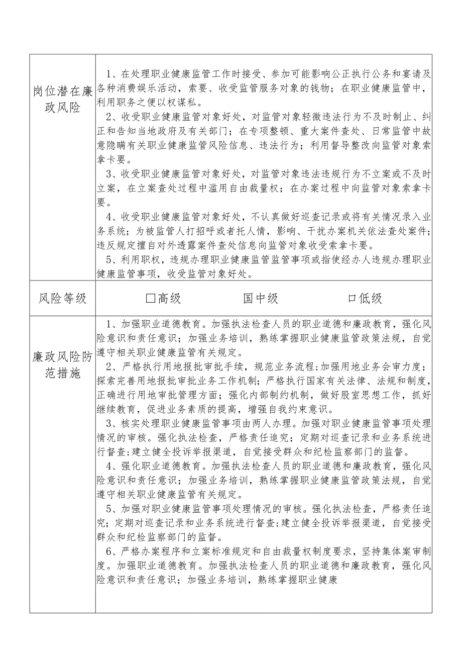 X县卫生健康部门职业健康股股长个人岗位廉政风险点排查登记表.docx_第2页