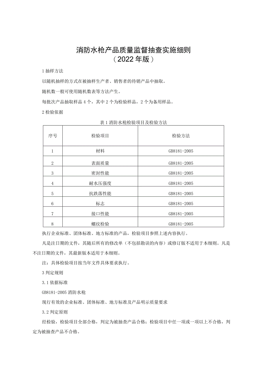 消防水枪产品质量监督抽查实施细则（2022年版）.docx_第1页