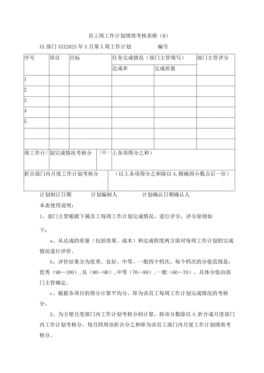 员工周工作计划绩效考核表.docx_第1页