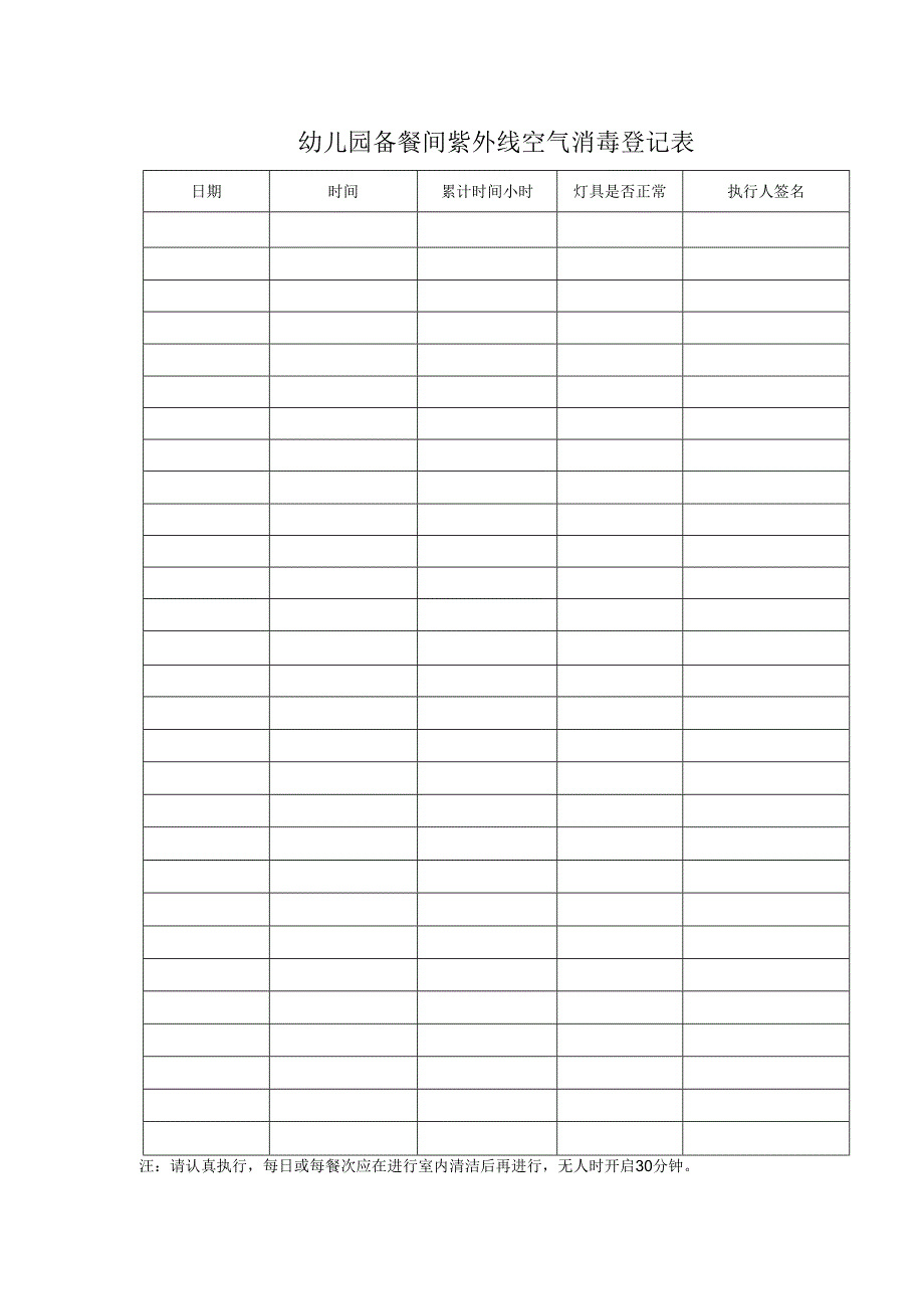 幼儿园备餐间紫外线空气消毒登记表.docx_第1页