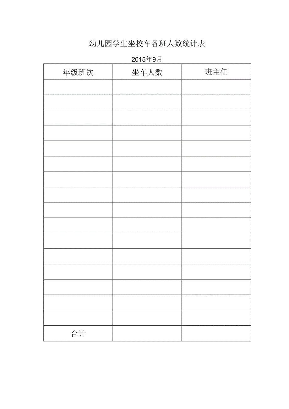 幼儿园学生坐校车各班人数统计表.docx_第1页