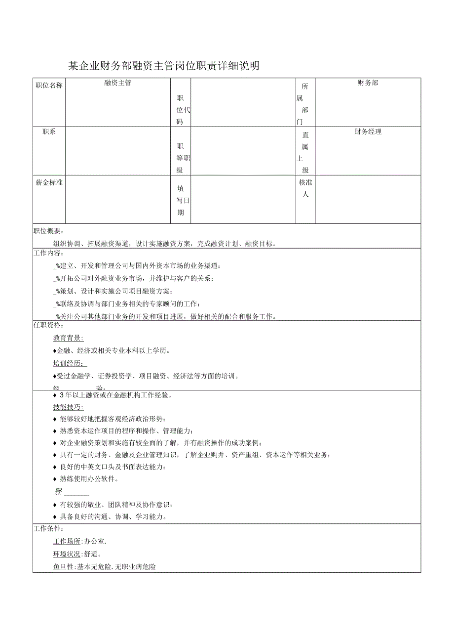 某企业财务部融资主管岗位职责详细说明.docx_第1页