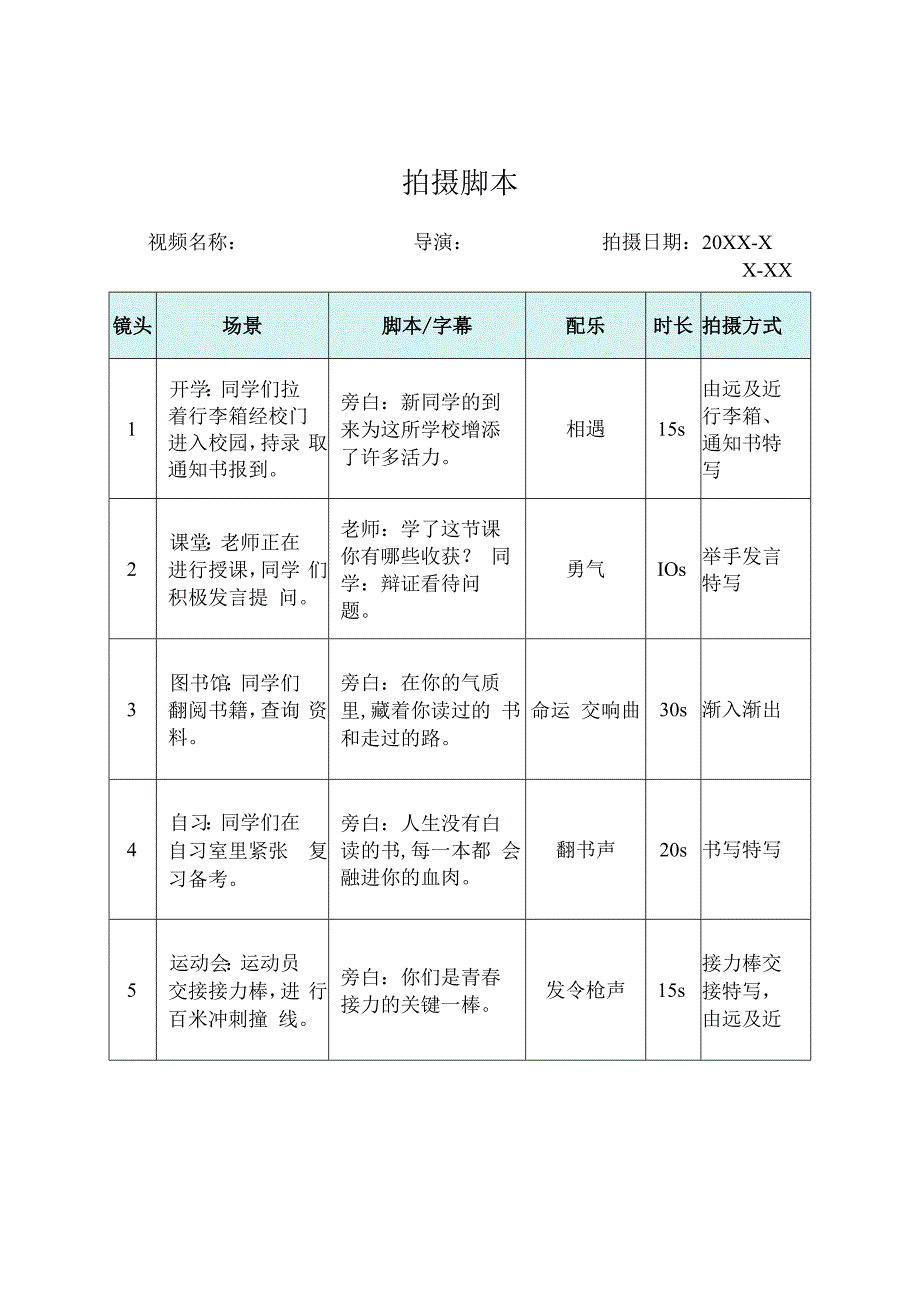 视频分镜头拍摄脚本5篇.docx_第1页