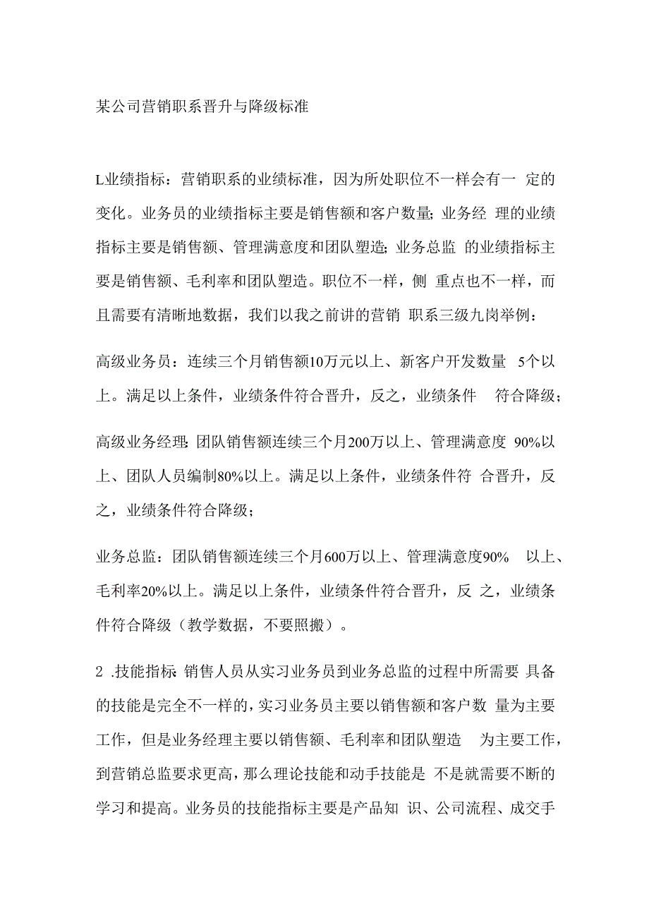 某公司营销职系晋升与降级标准.docx_第1页