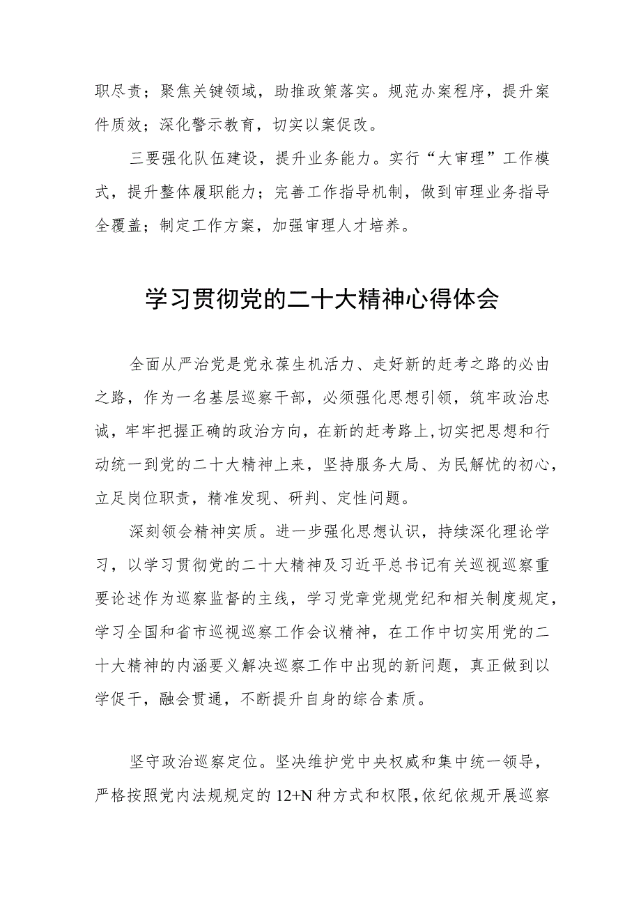 2023纪检监察干部学习贯彻党的二十大精神心得体会交流发言稿样本九篇.docx_第3页