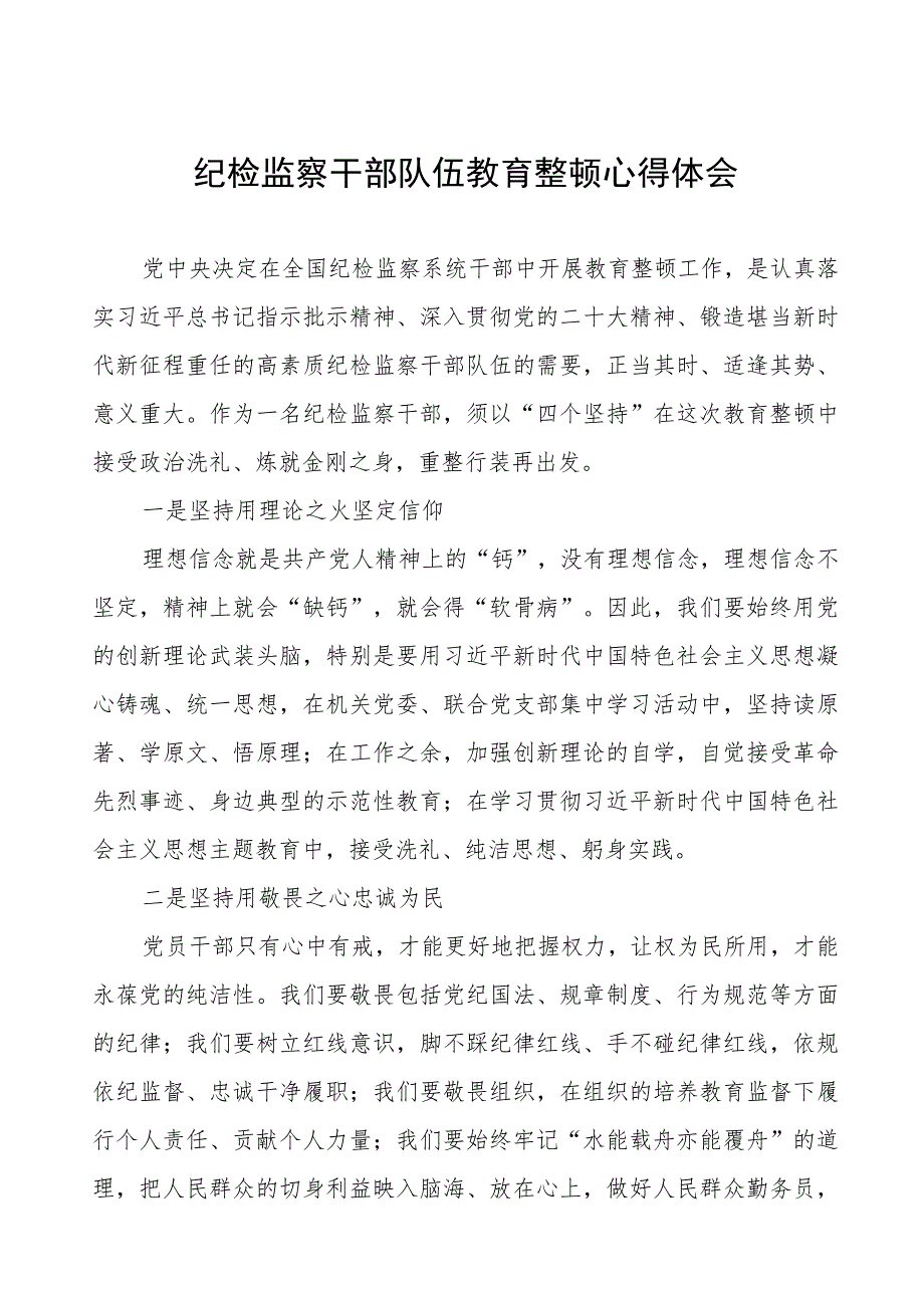 (四篇)纪检组长关于纪检监察干部队伍教育整顿心得体会.docx_第1页