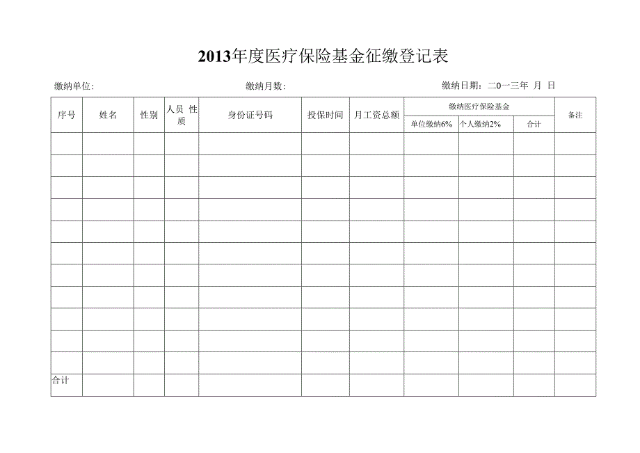 二00 年度医疗保险基金征缴登记表.docx_第1页