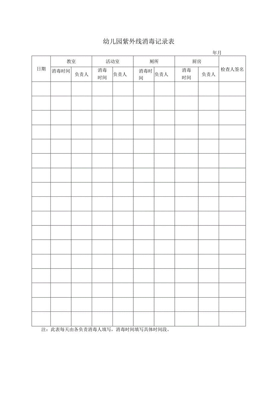 幼儿园紫外线消毒记录表.docx_第1页