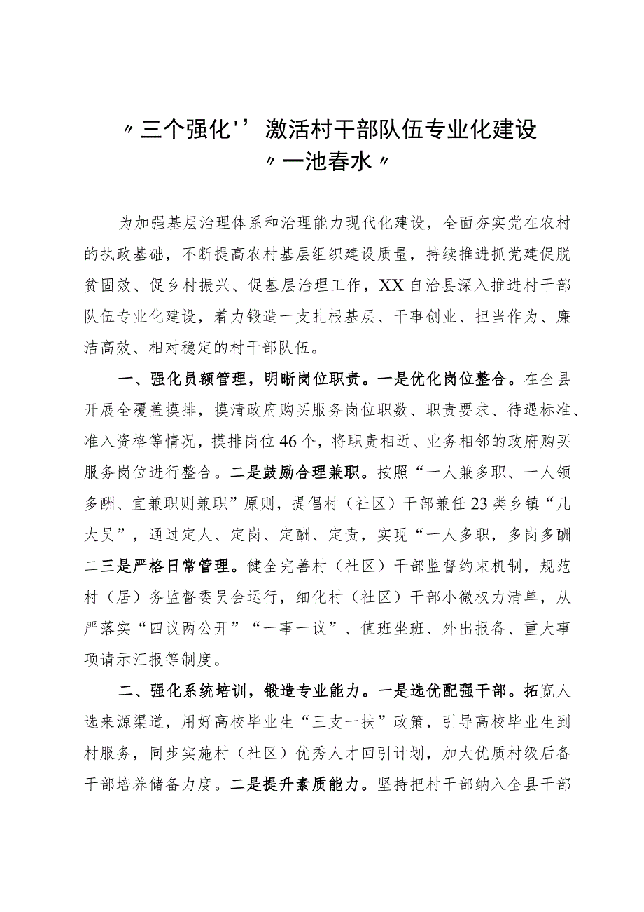 村干部队伍专业化建设情况汇报.docx_第1页