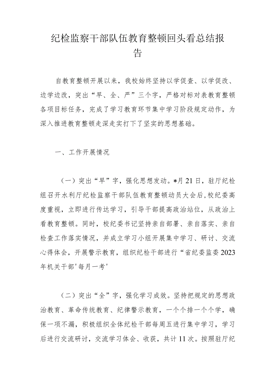 纪检监察干部队伍教育整顿回头看总结报告.docx_第1页