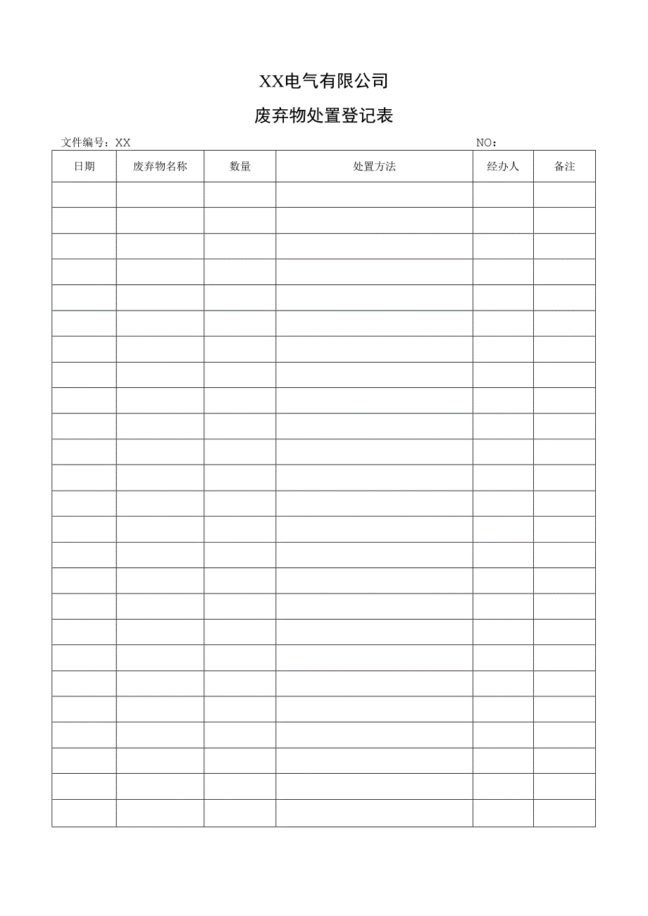 XX电气有限公司废弃物处置登记表(2023年).docx_第1页