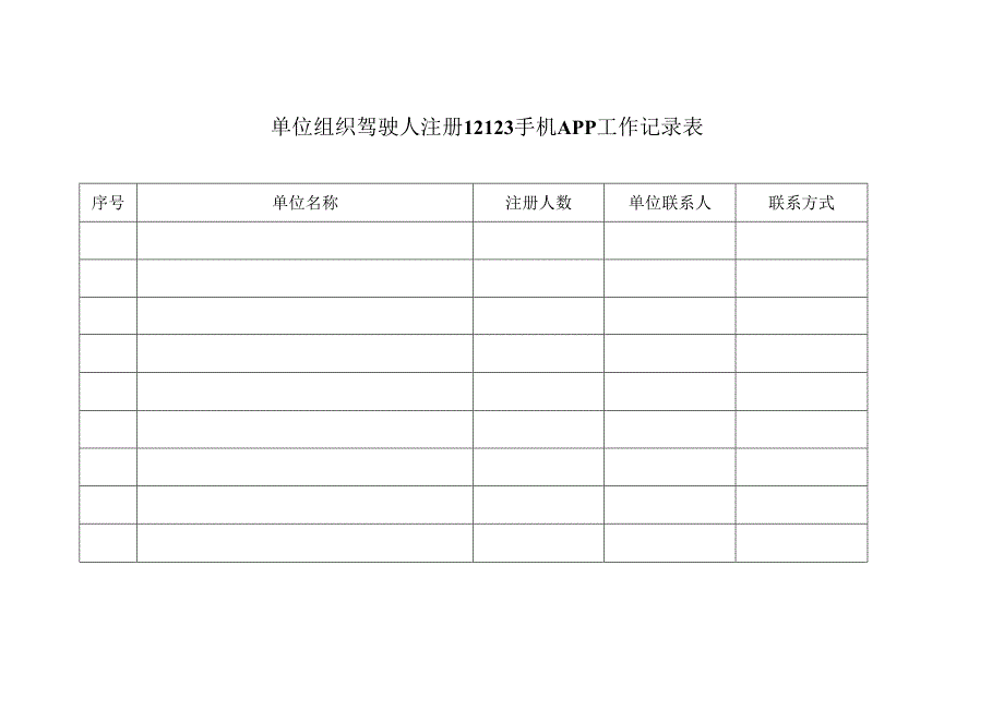 单位组织驾驶人注册12123手机APP工作记录表.docx_第1页