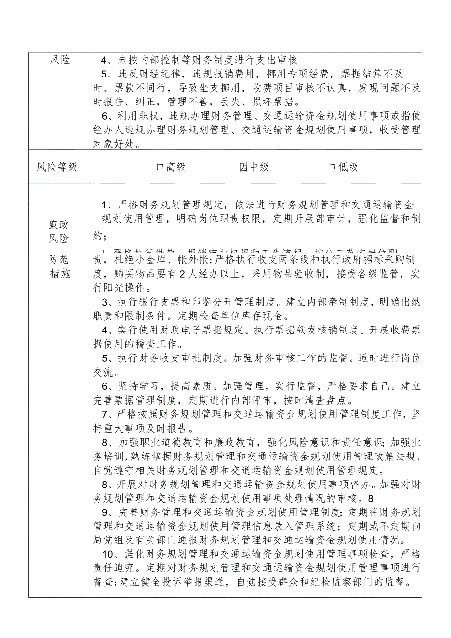 某县交通运输部门财务审计管理股股长个人岗位廉政风险点排查登记表.docx_第3页