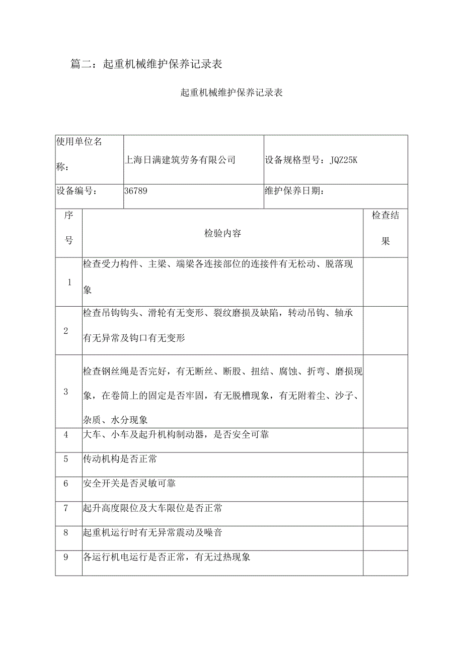 吊车起重机日常维护保养记录表两篇.docx_第3页