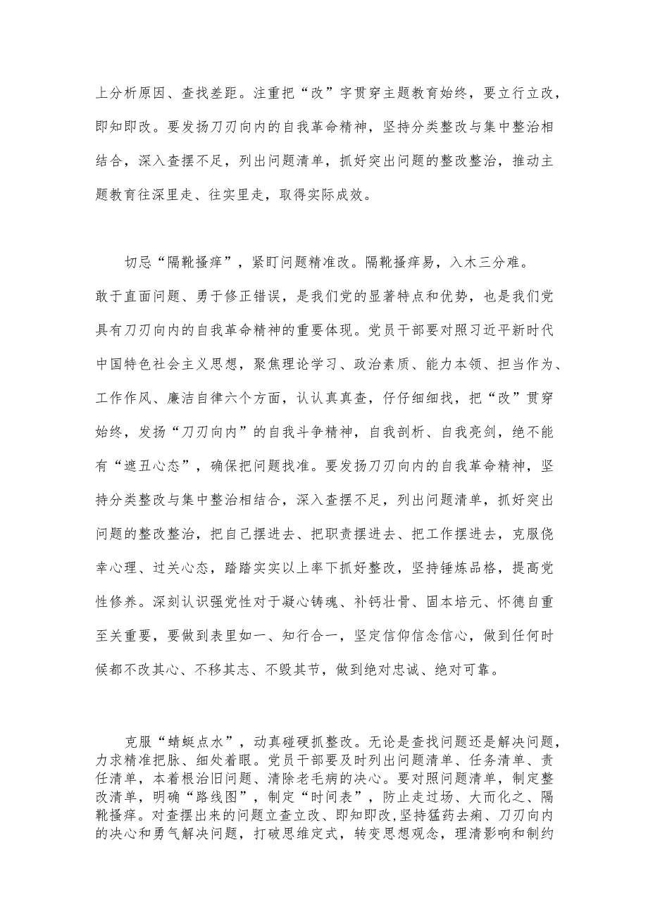 2023年“学思想、强党性、重实践、建新功”对照检查发言材料与党课讲稿：把握主题教育总体要求将学习成果贯彻到具体工作当中【二篇文】.docx_第2页