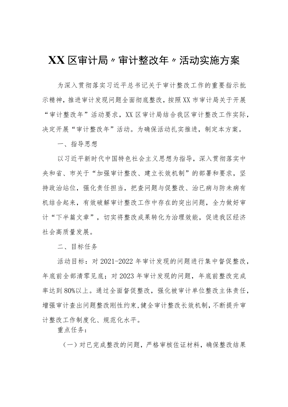 XX区审计局“审计整改年”活动实施方案 .docx_第1页