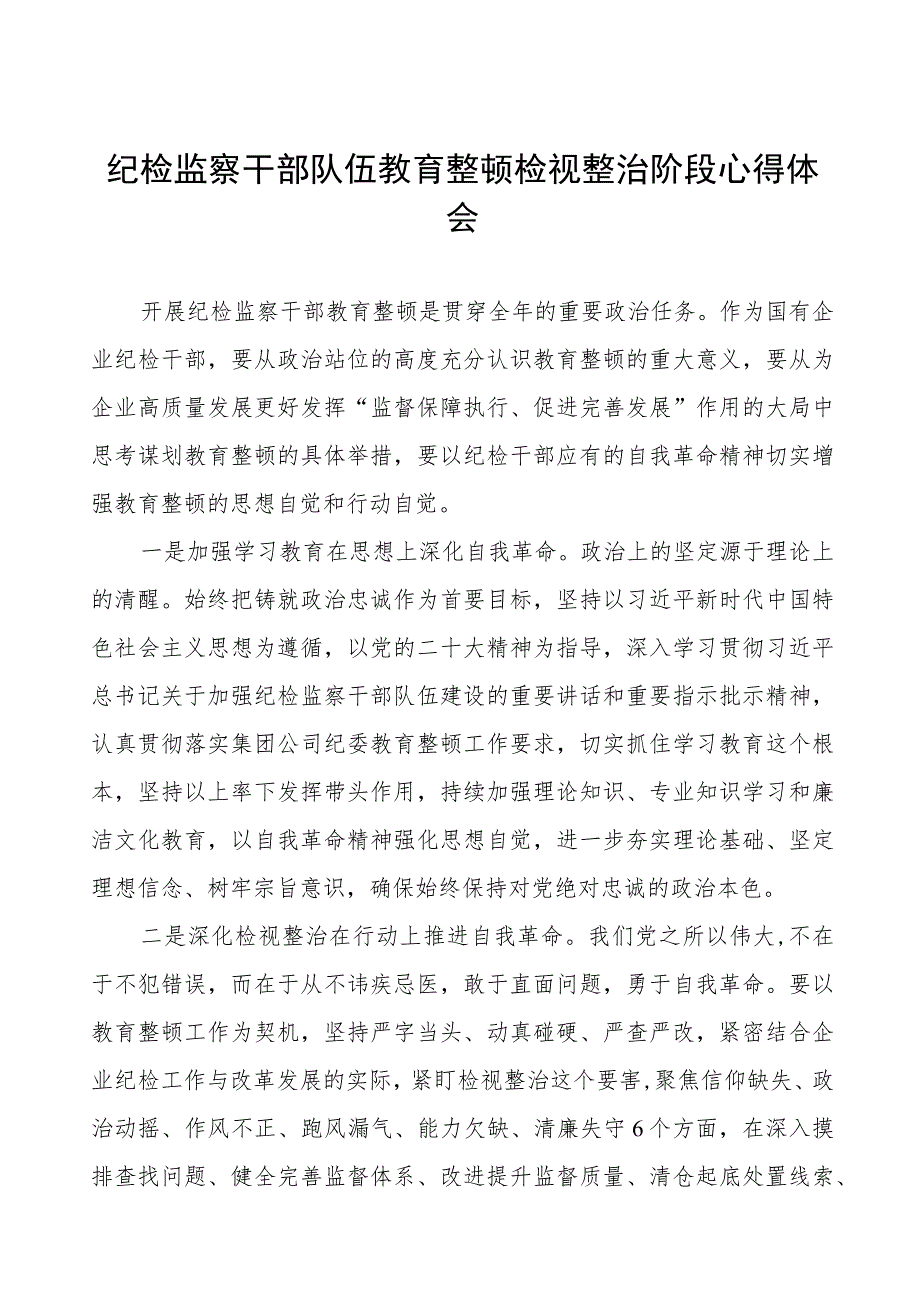 纪检干部队伍教育整顿检视整治阶段心得体会八篇.docx_第1页