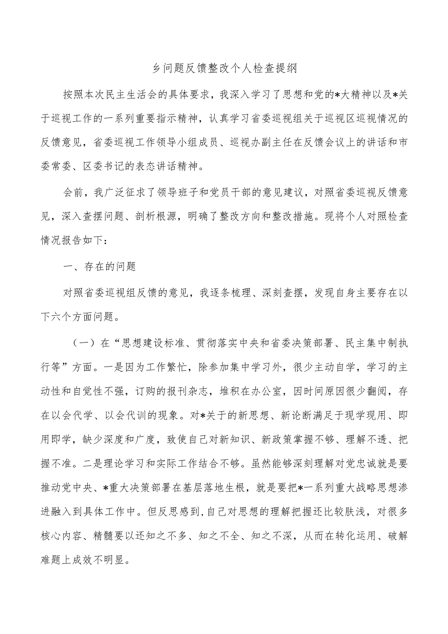 乡问题反馈整改个人检查提纲.docx_第1页