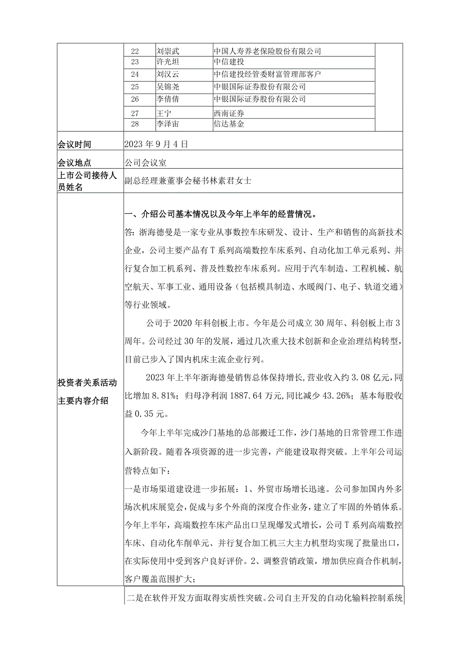 证券代码688577证券简称浙海德曼浙江海德曼智能装备股份有限公司投资者关系活动记录表.docx_第2页