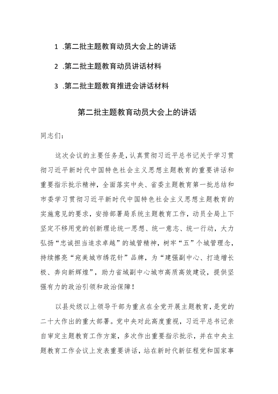 第二批主题教育动员大会上的讲话发言范文3篇.docx_第1页