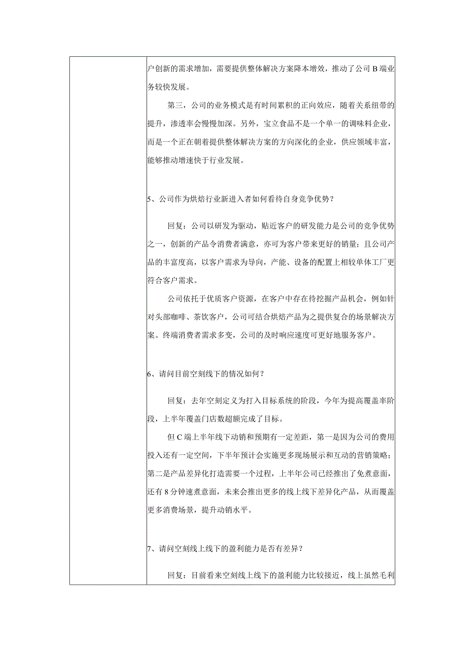 证券代码603170证券简称宝立食品上海宝立食品科技股份有限公司投资者关系活动记录表.docx_第3页